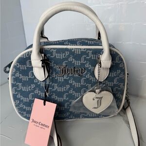 Juicy Couture Pep in her Step Crossbody Denim Blue and White Satchel
